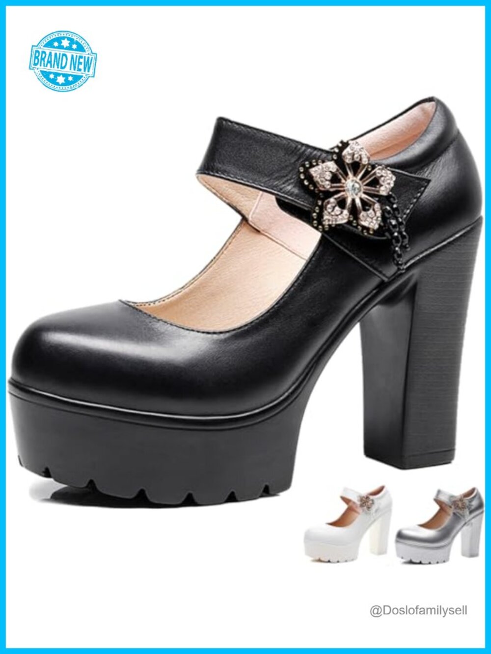 Faux Leather Platforms Mary Janes Hook & Loop Chunky Heel Pumps